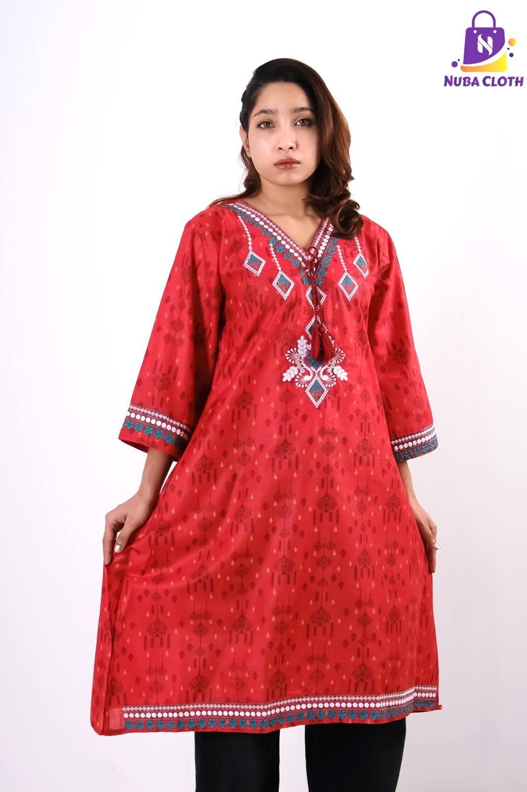 Royal Red Embroidered Kur...